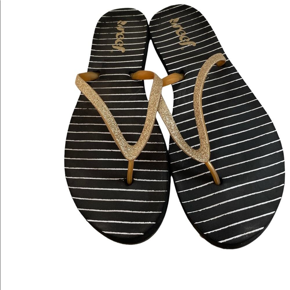 Reef black gold glitter sandals size 10-11 New without tag